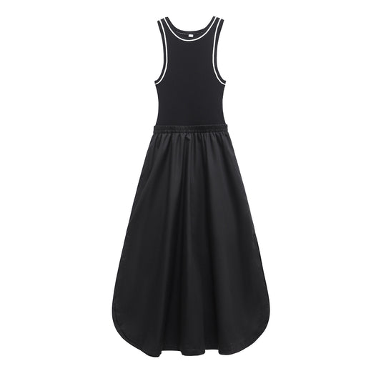Striped patchwork round neck sleeveless dress for women
