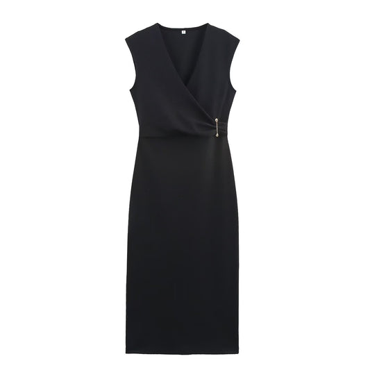 Casual and fashionable pin decoration MIDI dress for women
